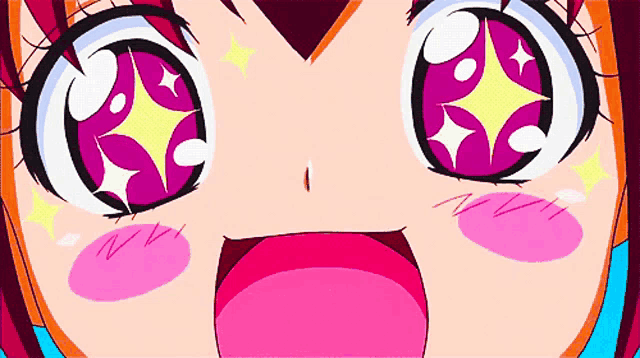 a close up of a girl 's eyes with a star in the center