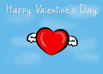 a valentine 's day greeting card with a red heart with wings