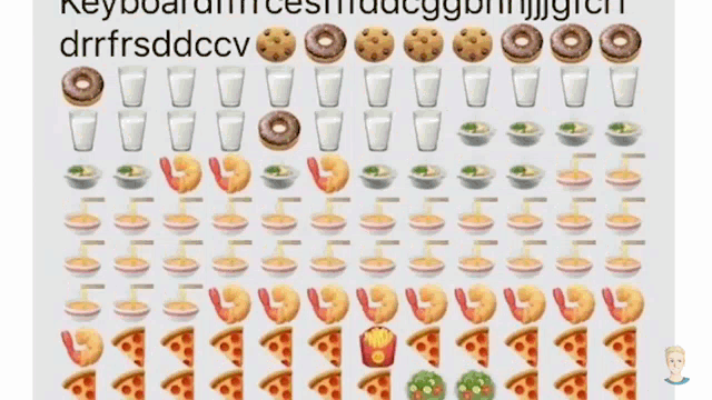 a bunch of emojis including a cat and a pizza