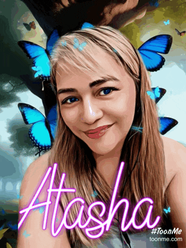 a picture of a woman with the name atasha written on it