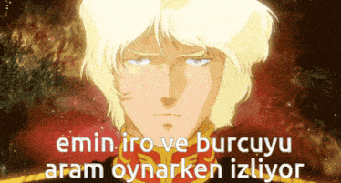 a cartoon character with the words emin iro ve burcuyu aram oynarken izliyor