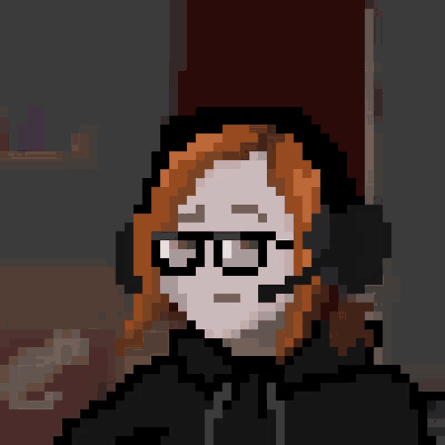 a pixel art of a woman wearing glasses and headphones