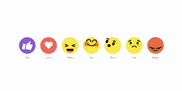 a row of smiley faces with the words like love haha yay wow sad and angry on the bottom