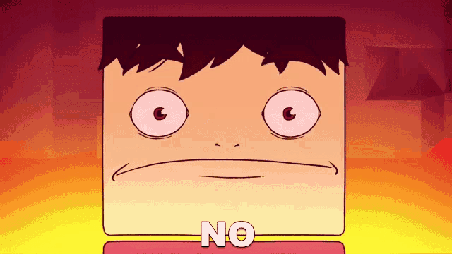 a cartoon drawing of a face with the word no written below it