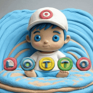 a cartoon character wearing a white hat with a target logo on it sits on a blue blanket