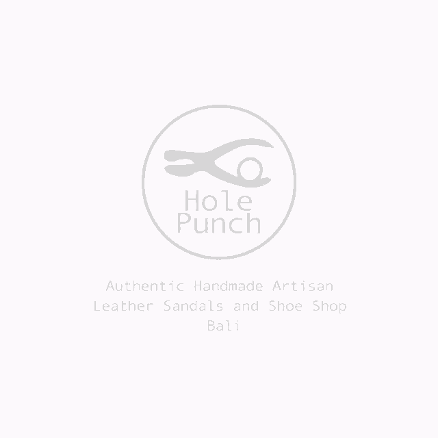 a black and white logo for hole punch authentic handmade artisan leather sandals and shoe shop in bali