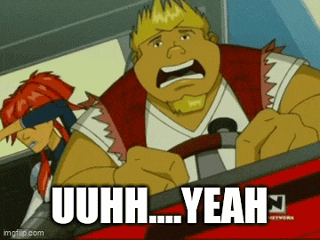 a cartoon character says " yeah " while driving