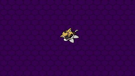 a cartoon drawing of a fox with a bloody mouth and a purple background