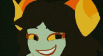 a close up of a cartoon character 's face with horns and yellow eyes .