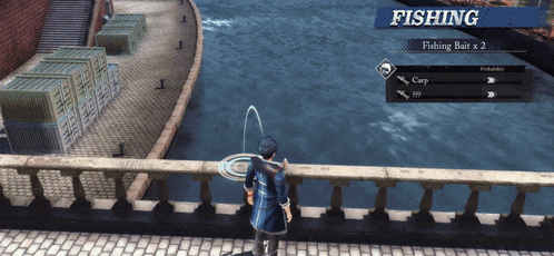 a man is fishing in a video game with a fishing bait x 2
