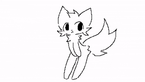 a pixel art drawing of a white cat with a red circle in the background .