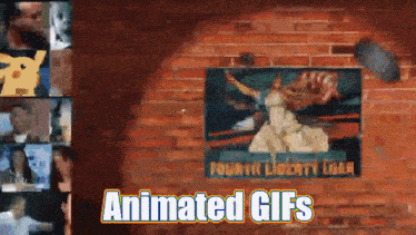 a brick wall with animated gifs written on it