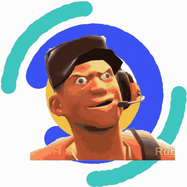 a cartoon character wearing headphones and a hat with the word rut written on the bottom