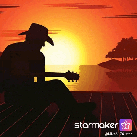a man in a cowboy hat is playing a guitar on a dock at sunset