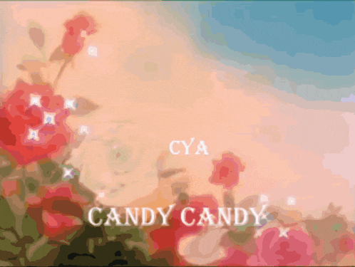 a painting of flowers with the words candy candy in the corner