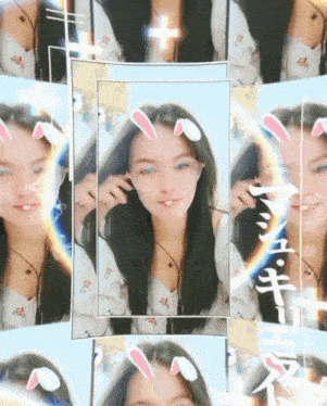 a picture of a girl with bunny ears and a cross in the middle