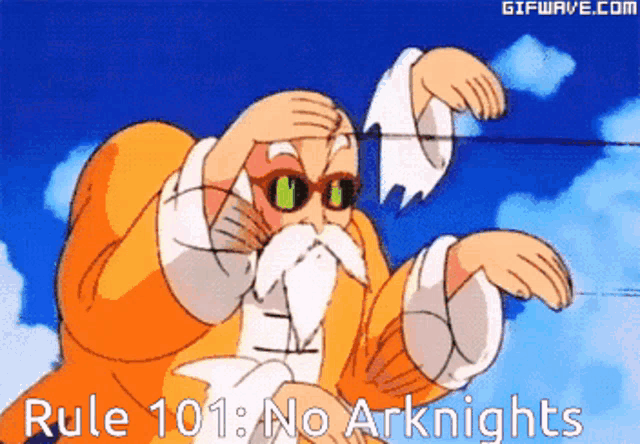 a picture of a cartoon character with the words rule 101 no arknights