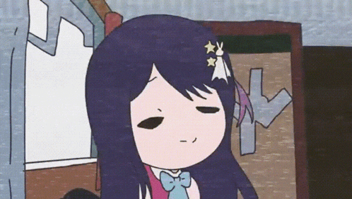 a cartoon of a girl with purple hair and two stars on her hair