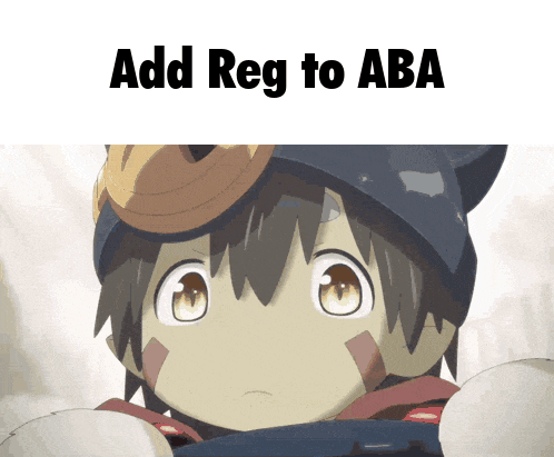 a picture of a anime character with the words add reg to aba above him