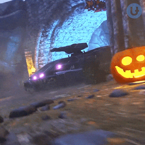 a video game scene with a pumpkin and the letter g on the bottom right
