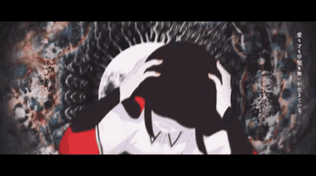 a cartoon of a person holding their head with chinese writing on it