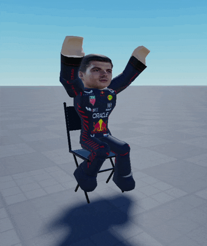 a man sitting in a chair with his arms in the air wearing an oracle jersey