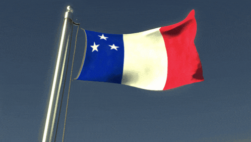 a red white and blue flag with three white stars
