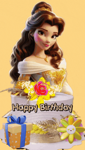 a cake with a princess on it and the words happy birthday
