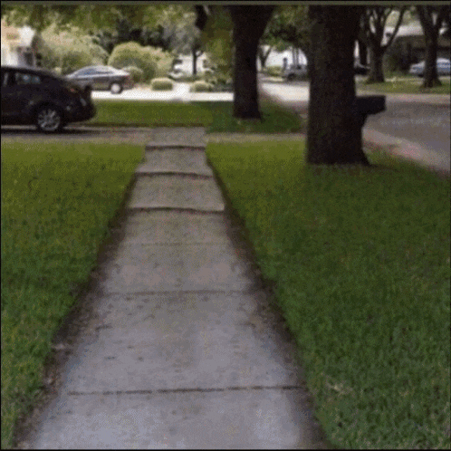 a black car is parked on the side of the road next to a mailbox