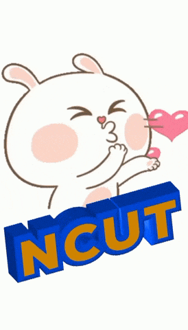 a cartoon of a rabbit with hearts and the word ncut