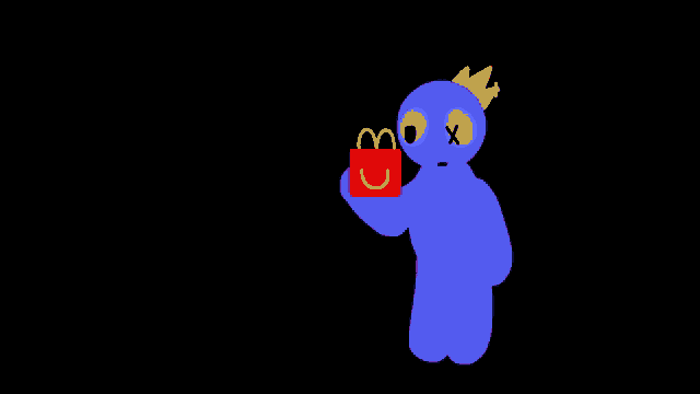 a cartoon character with a crown on his head is standing next to a mcdonald 's bag