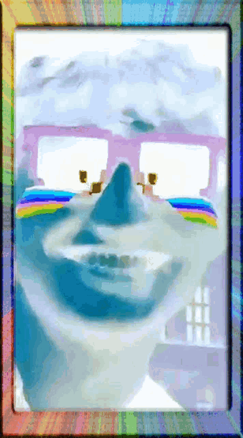 a cartoon character with glasses and a rainbow in his eyes