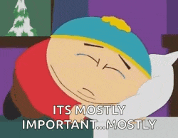 a cartoon character laying in bed with the words `` it 's mostly important ... mostly '' .