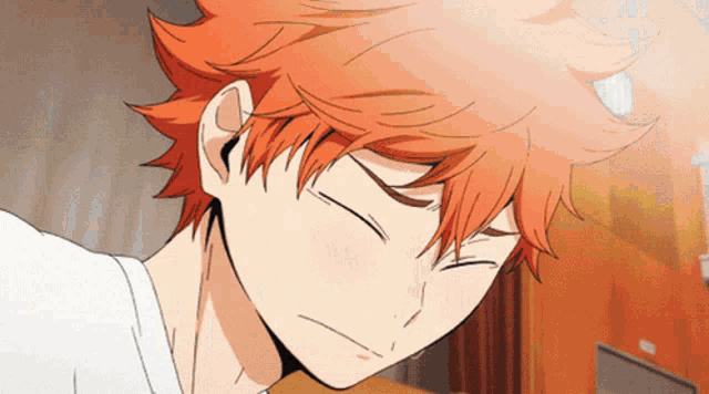 a close up of a anime character with orange hair