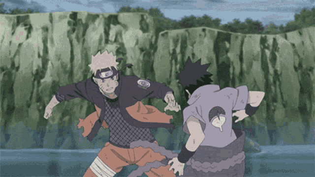 a cartoon of naruto and sasuke fighting