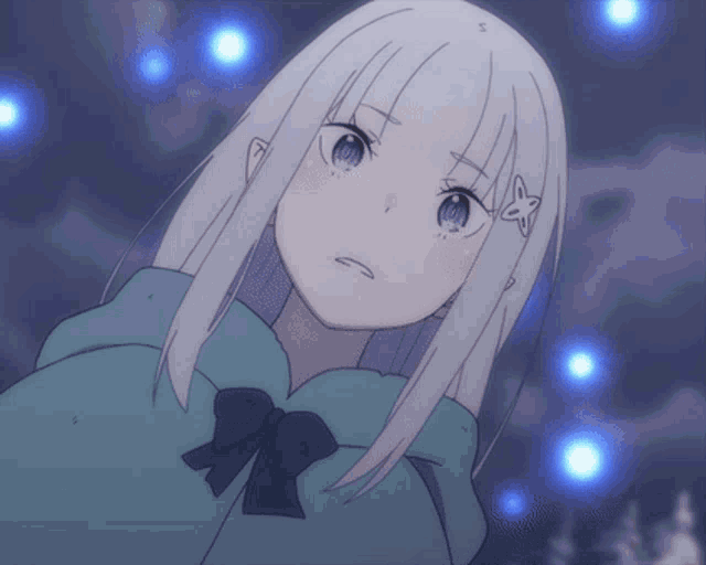 a girl with white hair has a star on her hair