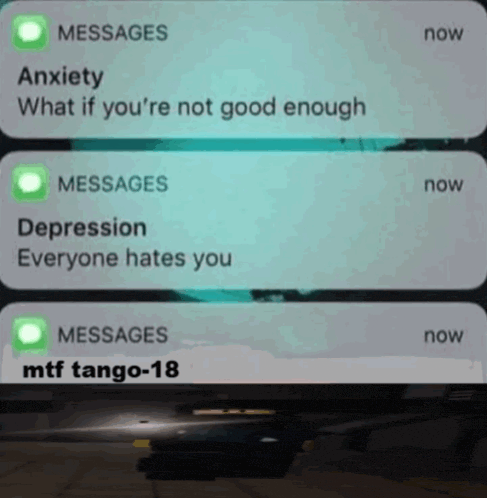 a phone screen displays messages about anxiety and depression
