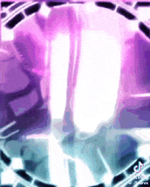 a purple and white background with a person standing in the middle of it