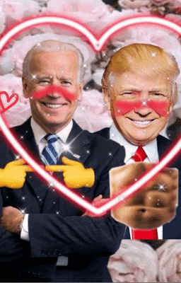 joe biden and donald trump are making a heart shape with their faces in a heart .