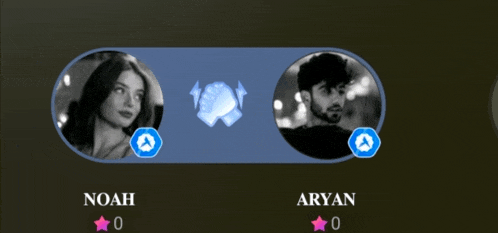 a man and a woman are displayed on a screen with the name noah and aryan