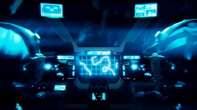 a futuristic looking cockpit with a screen that says ' s ' on it