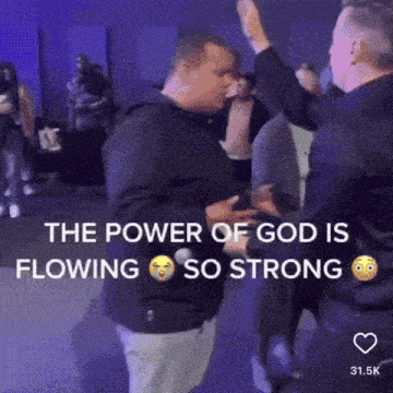 the power of god is flowing so strong written on a screen