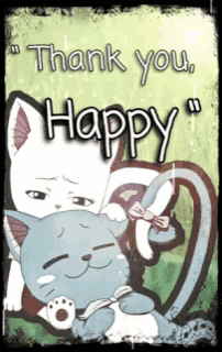 a picture of two cats with the words thank you happy