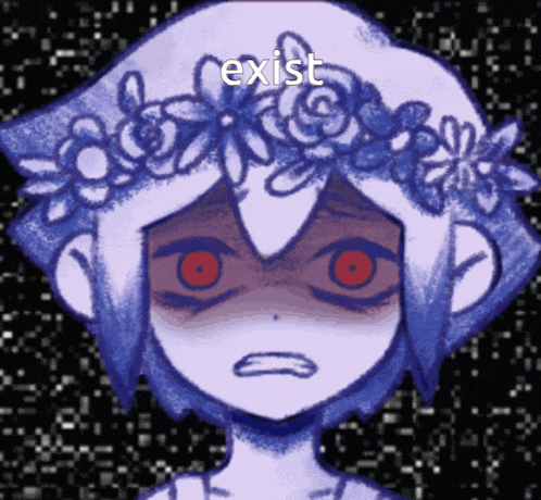 a drawing of a girl with a flower crown on her head with the word exist above her