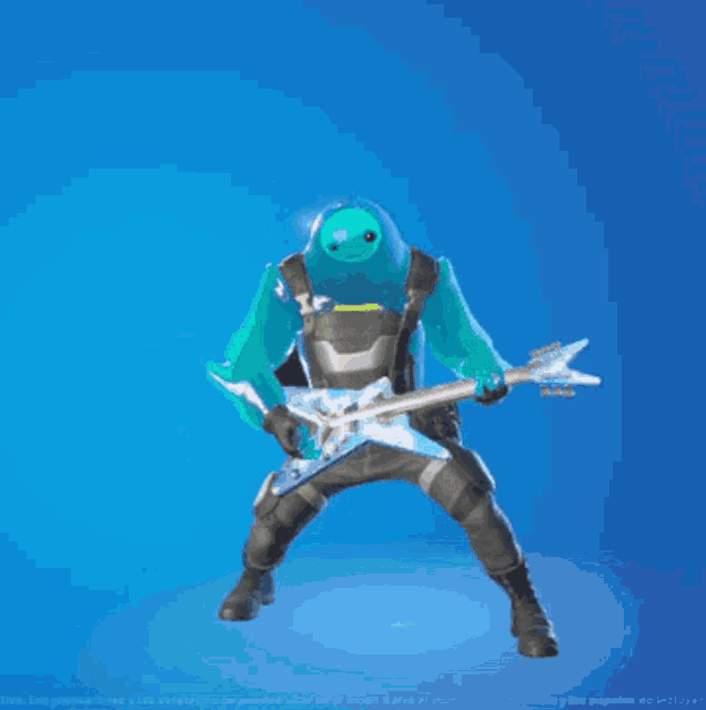 a cartoon character is holding a guitar over his head ..