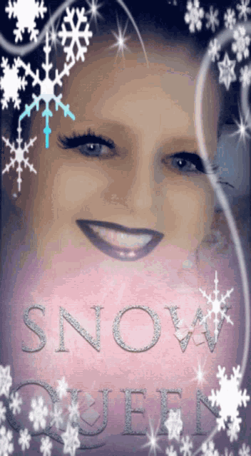 a picture of a woman with the words snow queen on the bottom