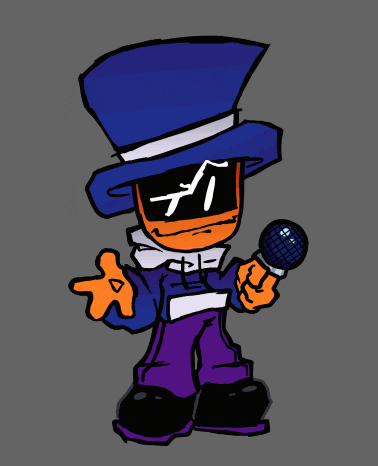 a cartoon character wearing a top hat and holding a microphone giving a thumbs up