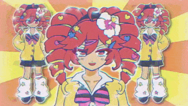 a girl with a flower in her hair is surrounded by other girls