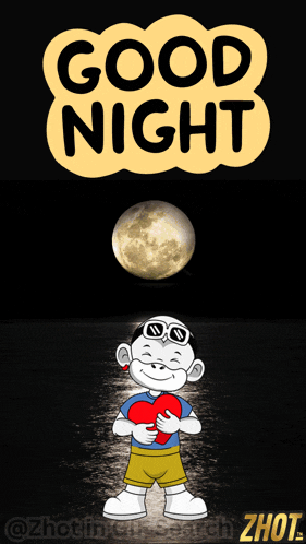 a cartoon of a boy holding a heart and the words good night
