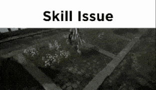 a black and white photo of a person standing in a field with the words `` skill issue '' written on it .